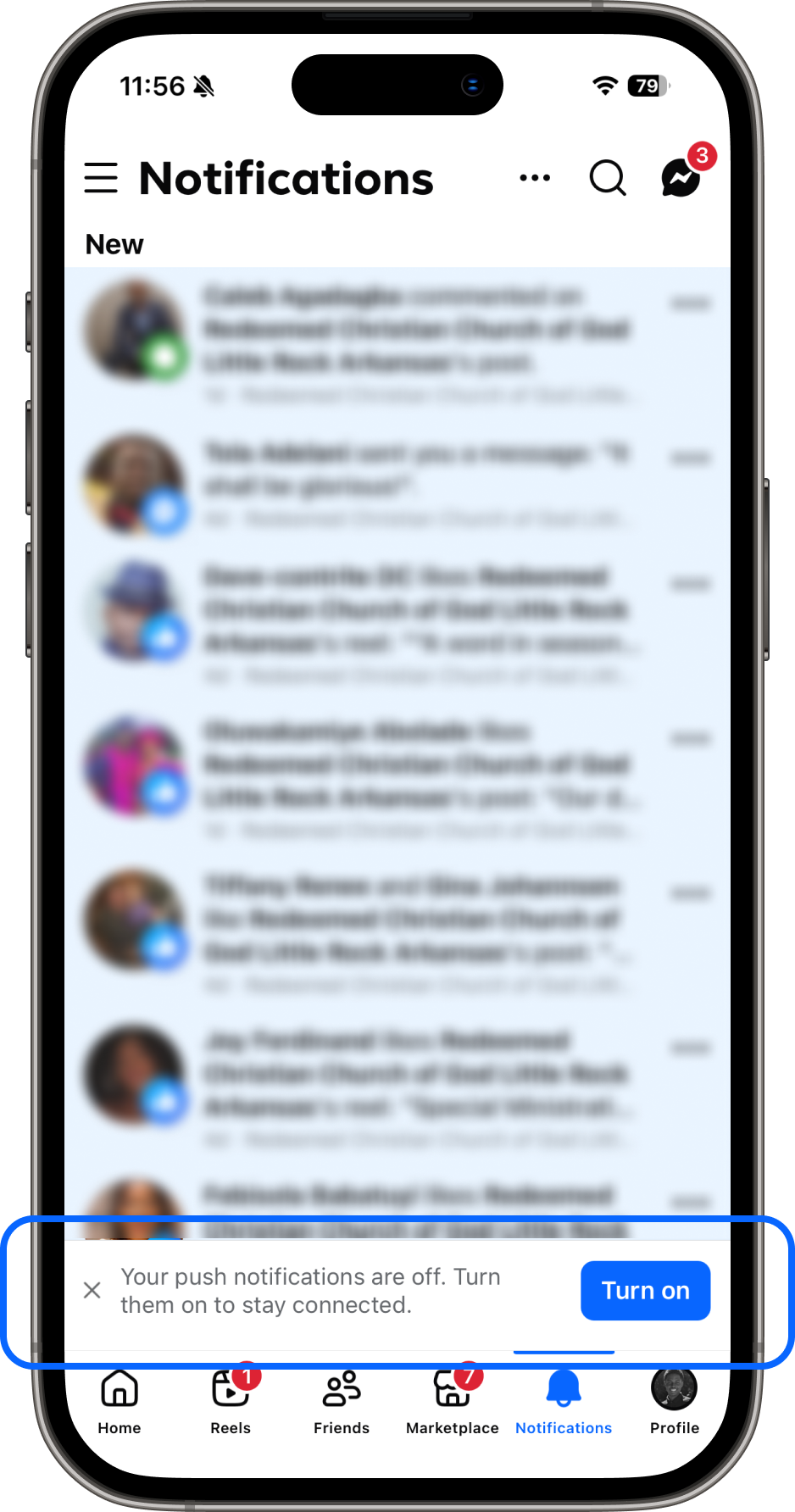 Contextual prompt explaining the value of turning on Facebook notifications